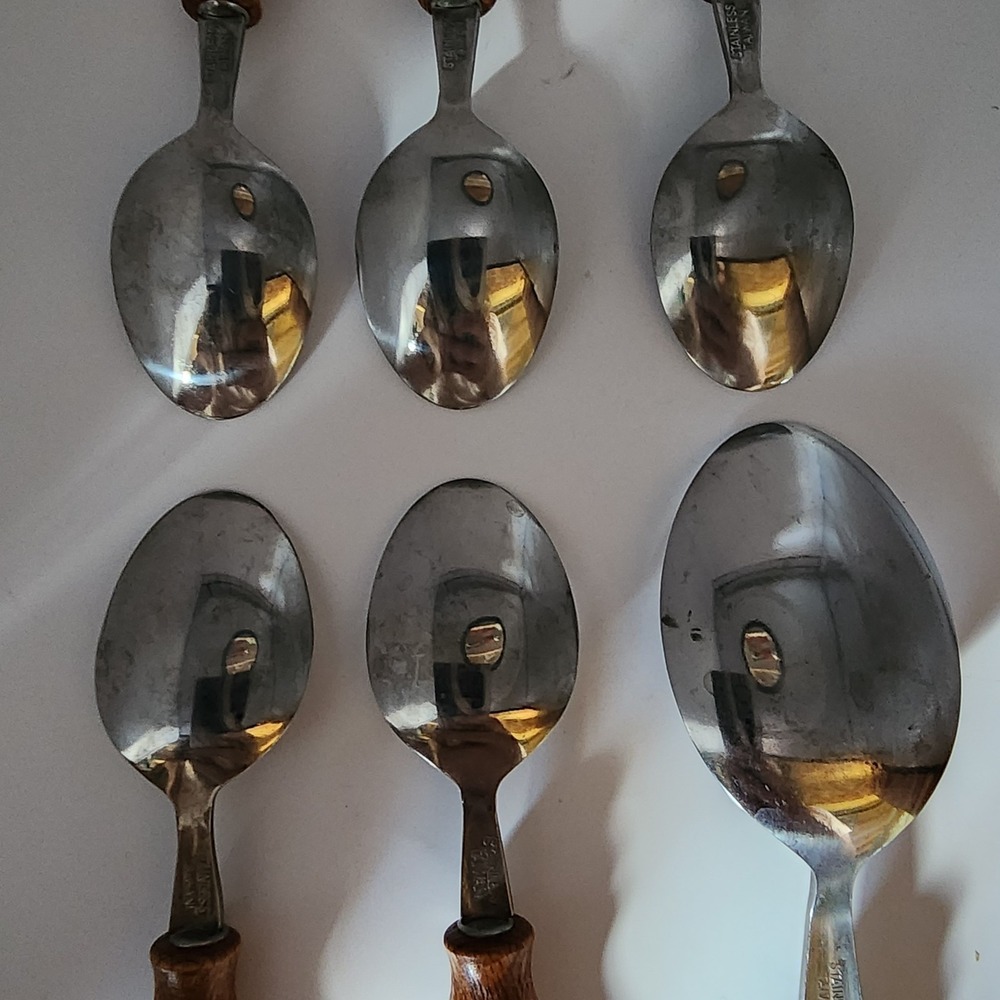 Vintage Old Homestead Stainless Steel Wood Handle Spoons Set of 6 - Picture 6 of 6